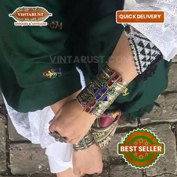 Single Afghan Vintage Handcuff, Cuff Bracelet, Boho Style. Boho Jewelry, - Picture 2 of 3